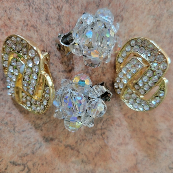Clip-On Earrings ~ Vintage - Now ~ MCM Beaded Crystal & Current Rhinestone ~ 2pr - Picture 10 of 14